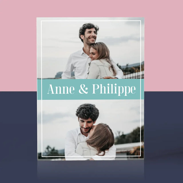 Collage Photo: Couple, Prénoms - Bloc Acrylique