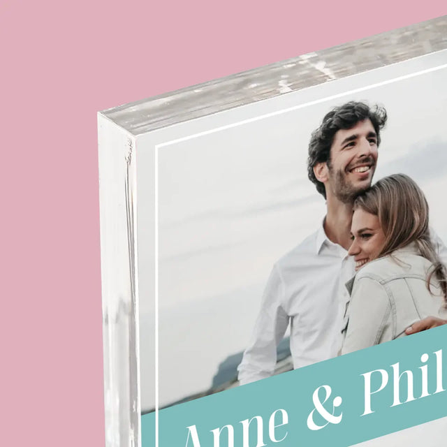 Collage Photo: Couple, Prénoms - Bloc Acrylique