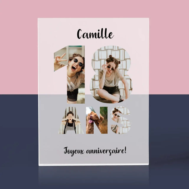 Collage Photo De Lettre: 18 Ans - Bloc Acrylique