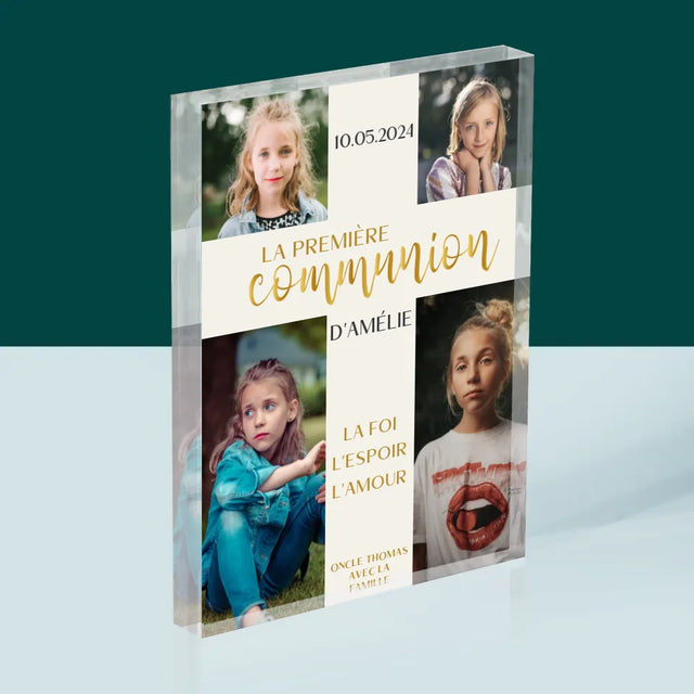 Collage Photo: Première Communion, Croix - Bloc Acrylique
