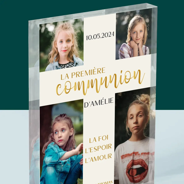Collage Photo: Première Communion, Croix - Bloc Acrylique