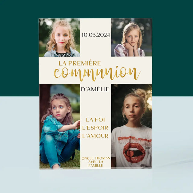 Collage Photo: Première Communion, Croix - Bloc Acrylique