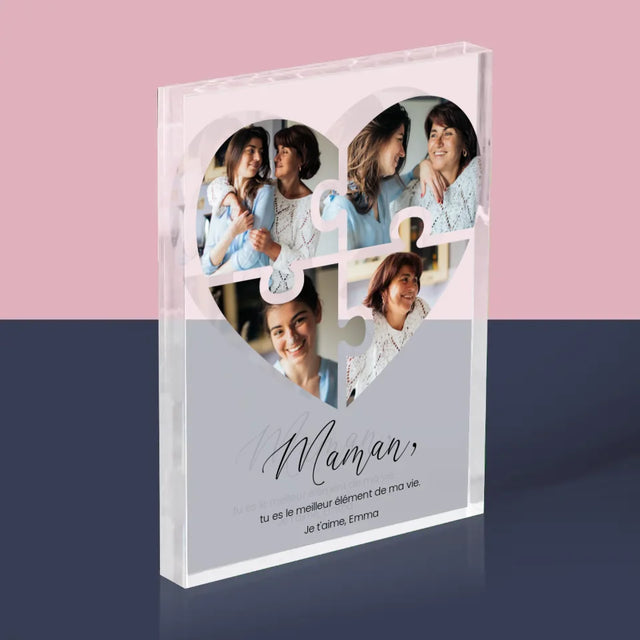 Collage Photo: Casse-Tête, Coeur, Pour Maman - Bloc Acrylique
