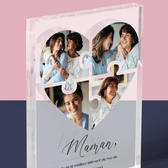 Collage Photo: Casse-Tête, Coeur, Pour Maman - Bloc Acrylique