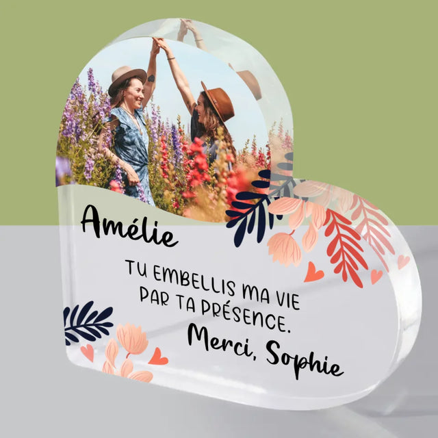 Photo Et Texte: Merci À Un Amie - Bloc Acrylique Cœur