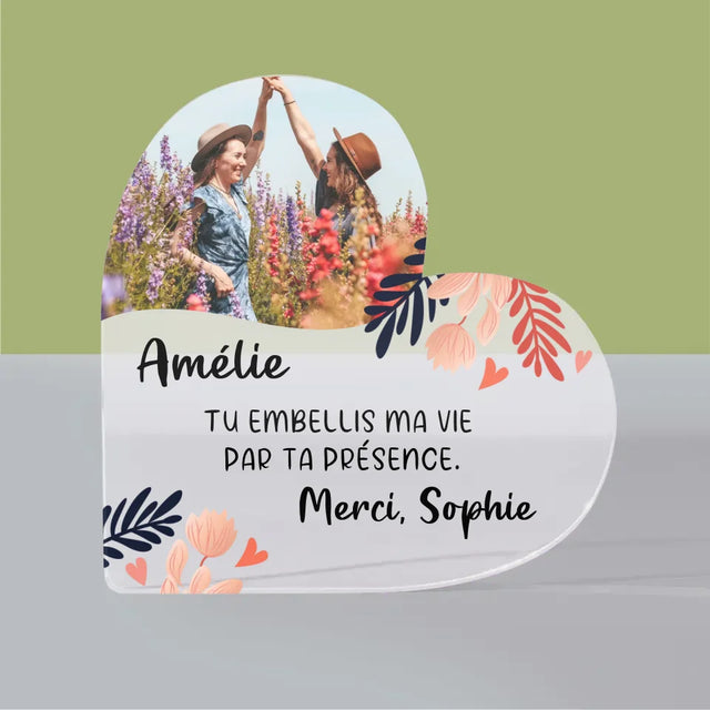 Photo Et Texte: Merci À Un Amie - Bloc Acrylique Cœur