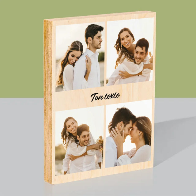 Collage Photo: 4 Photo Et Texte - Impression Sur Bois