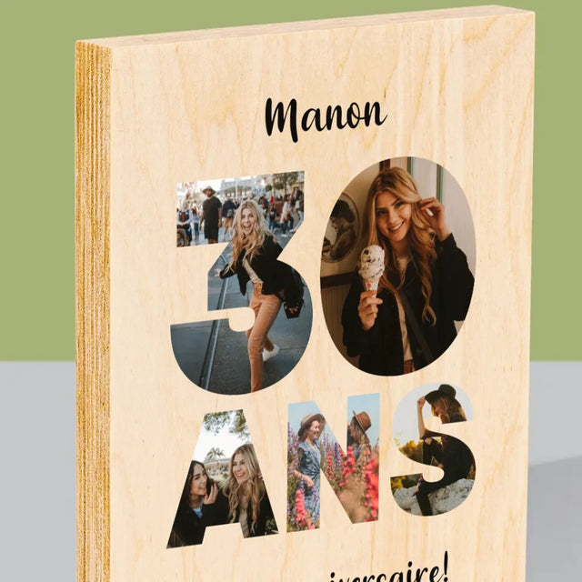 Collage Photo De Lettre: 30 Ans - Impression Sur Bois
