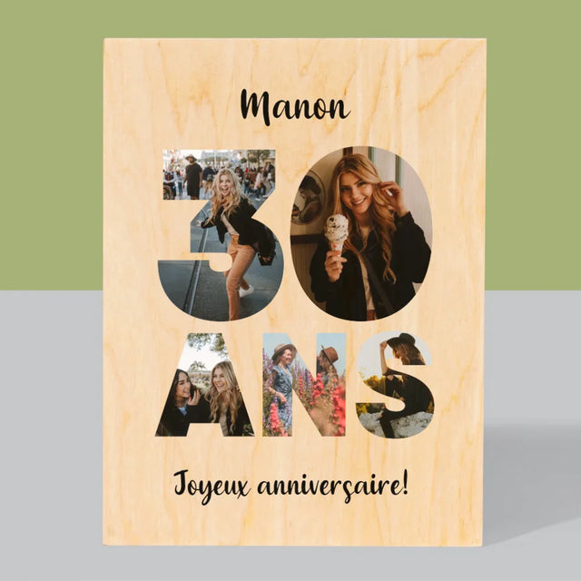 Collage Photo De Lettre: 30 Ans - Impression Sur Bois