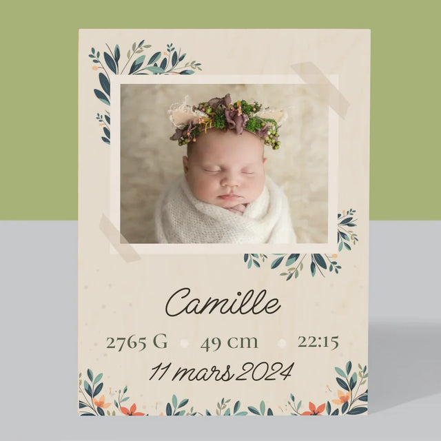 Acte De Naissance De L'Enfant: Métrique, Les Fleurs - Impression Sur Bois