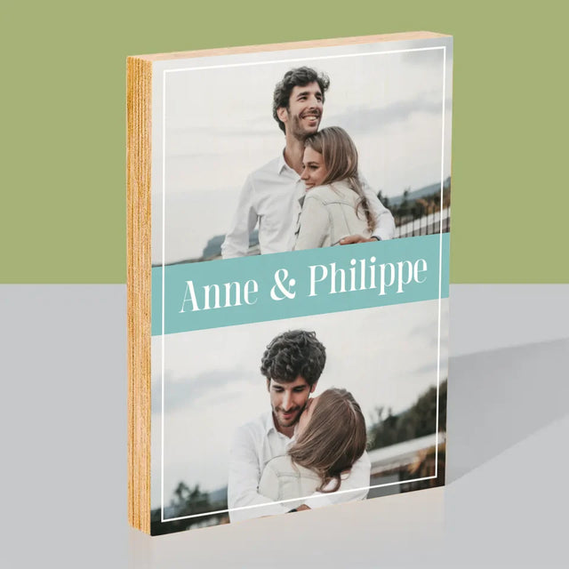Collage Photo: Couple, Prénoms - Impression Sur Bois