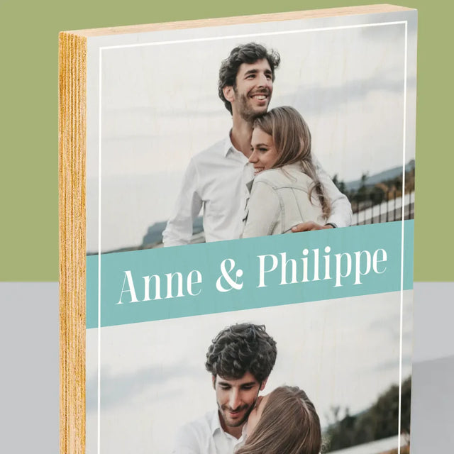 Collage Photo: Couple, Prénoms - Impression Sur Bois