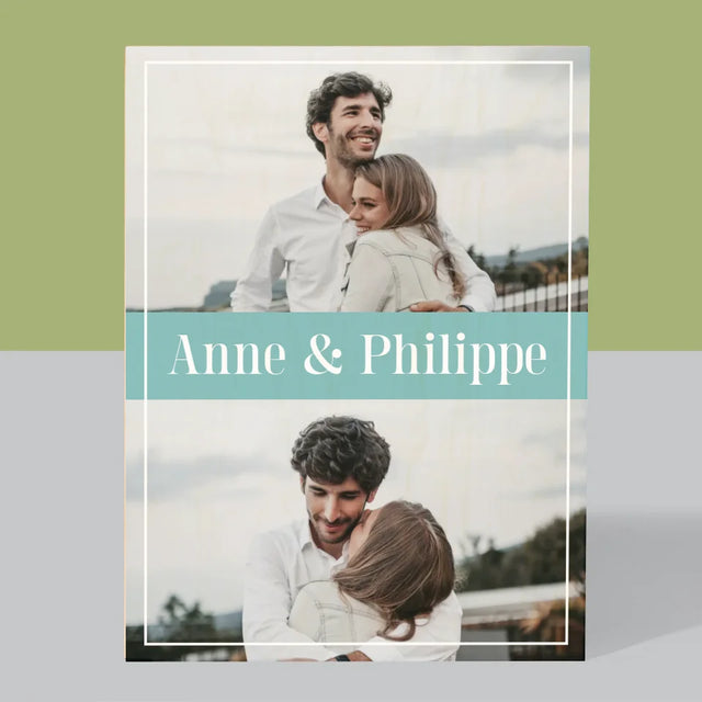 Collage Photo: Couple, Prénoms - Impression Sur Bois