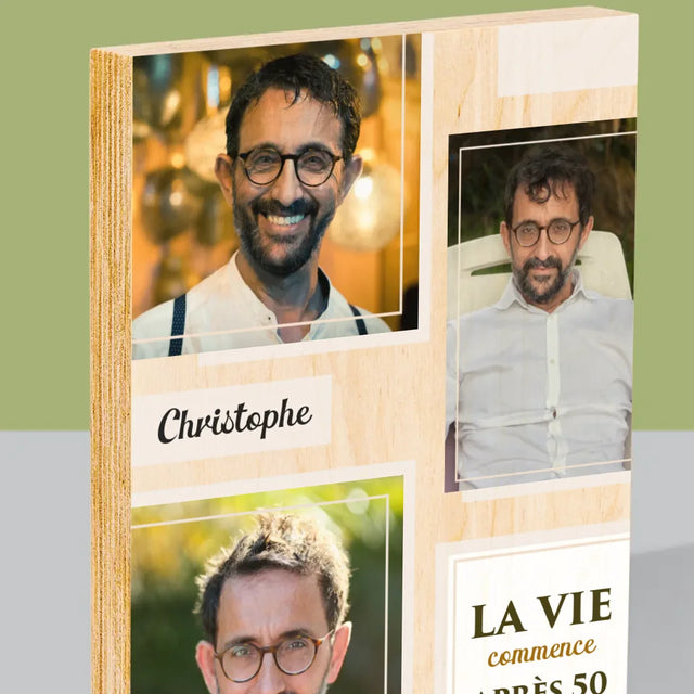 Collage Photo: La Vie Commence À 50 - Impression Sur Bois