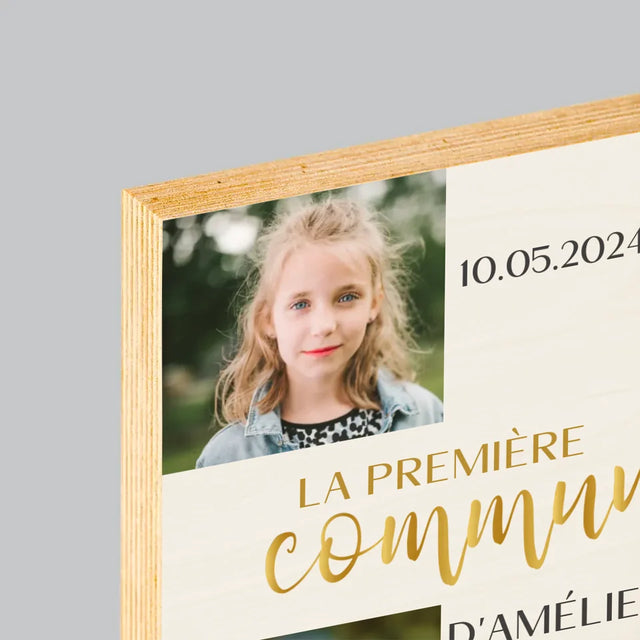 Collage Photo: Première Communion, Croix - Impression Sur Bois