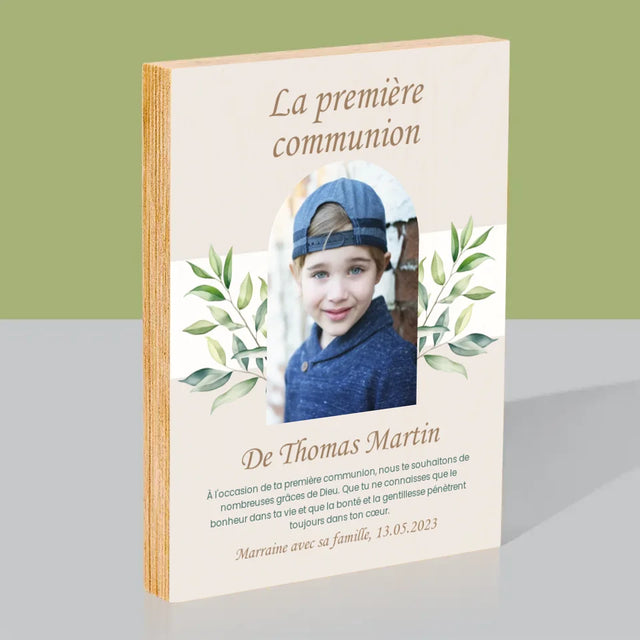 Photo Et Texte: Première Communion, Vœux - Impression Sur Bois