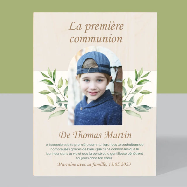 Photo Et Texte: Première Communion, Vœux - Impression Sur Bois