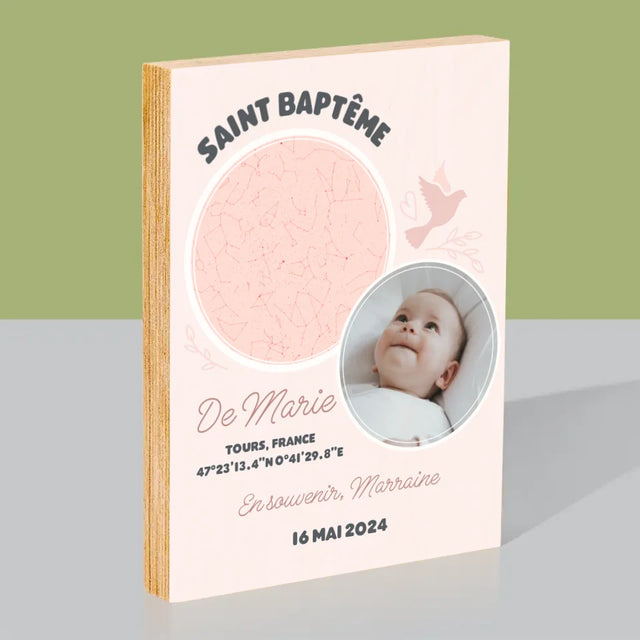 Carte Des Étoiles: Baptême - Impression Sur Bois