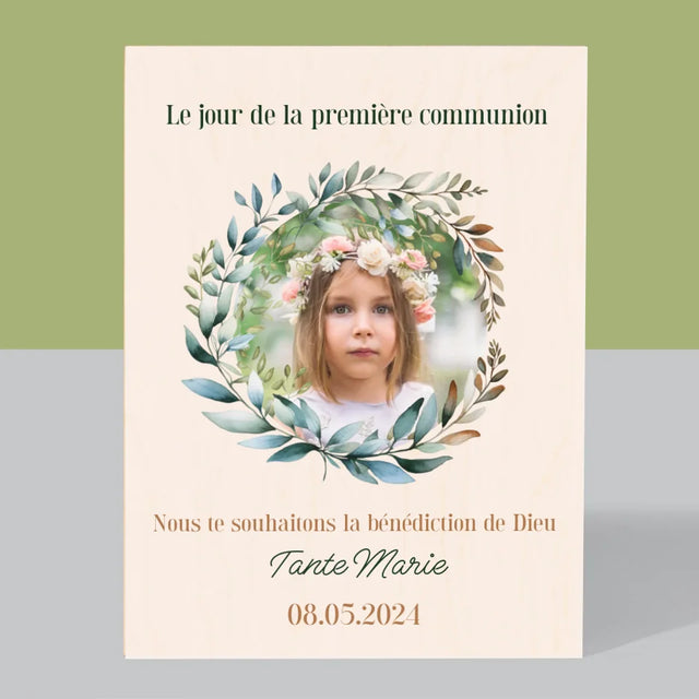 Photo Et Texte: Le Jour De La Première Communion - Impression Sur Bois