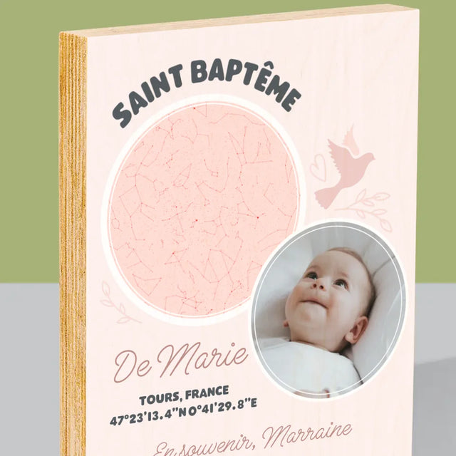 Carte Des Étoiles: Baptême - Impression Sur Bois