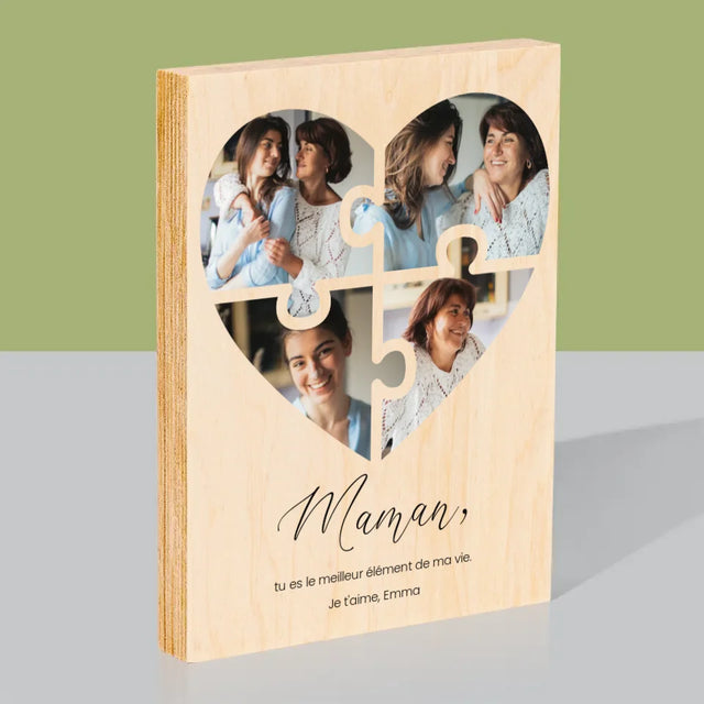 Collage Photo: Casse-Tête, Coeur, Pour Maman - Impression Sur Bois