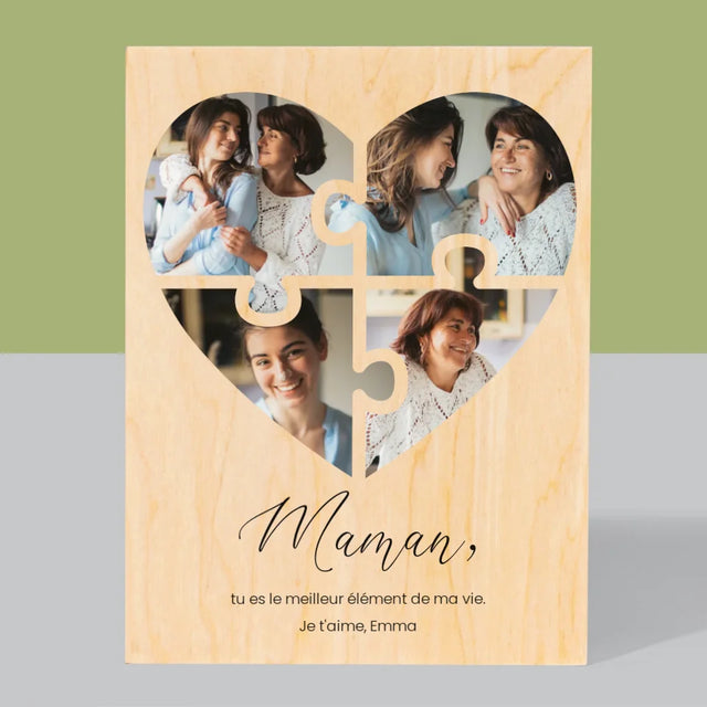 Collage Photo: Casse-Tête, Coeur, Pour Maman - Impression Sur Bois