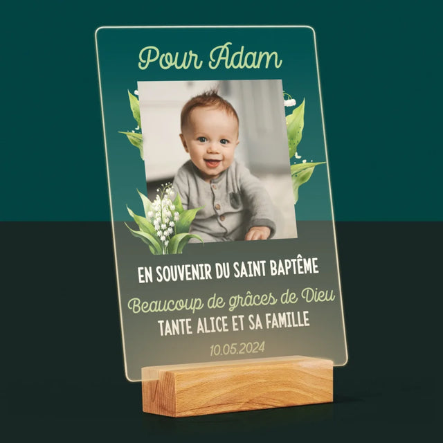 Photo Et Texte: Souvenir De Baptême Muguet - Impression Sur Verre Acrylique