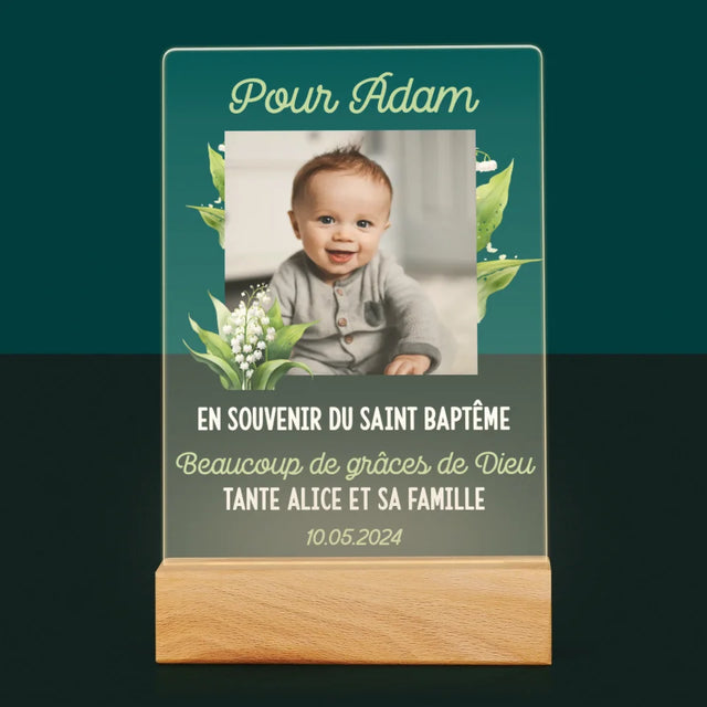 Photo Et Texte: Souvenir De Baptême Muguet - Impression Sur Verre Acrylique