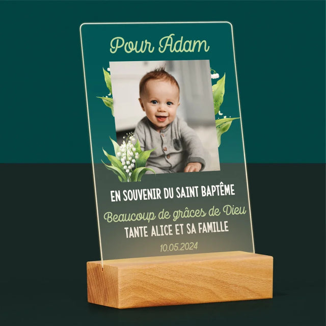 Photo Et Texte: Souvenir De Baptême Muguet - Impression Sur Verre Acrylique