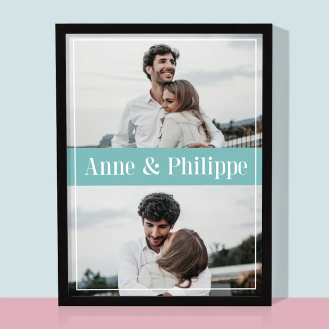Collage Photo: Couple, Prénoms - Impression Encadrée 30X40