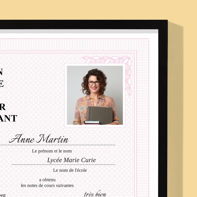 Photo Et Texte: Bulletin Scolaire Pour Le Meilleur Enseignant - Impression Encadrée 30X40