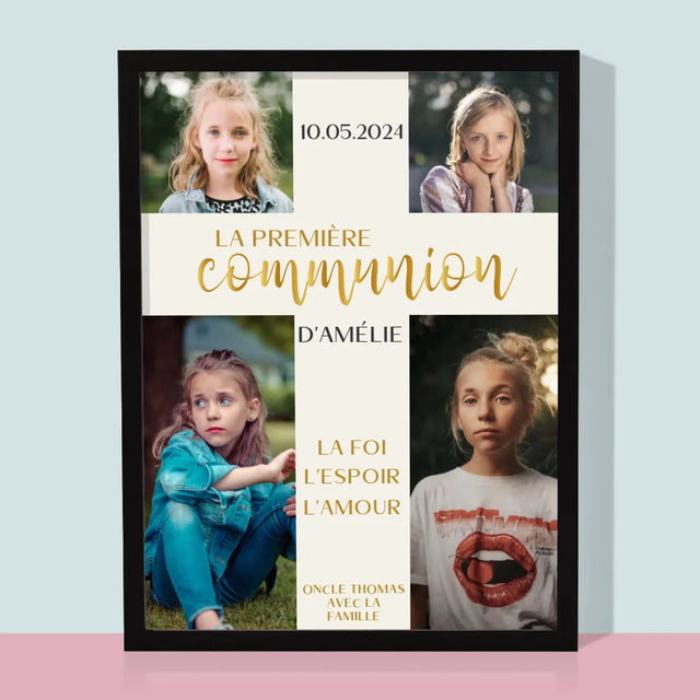 Collage Photo: Première Communion, Croix - Impression Encadrée 30X40