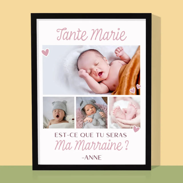 Collage Photo: Est-Ce Que Tu Seras Ma Marraine ? - Impression Encadrée 30X40