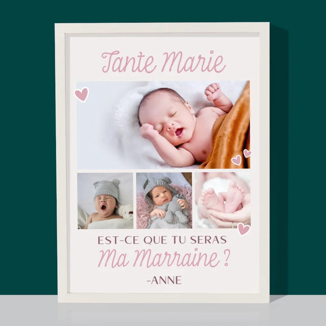 Collage Photo: Est-Ce Que Tu Seras Ma Marraine ? - Impression Encadrée 30X40