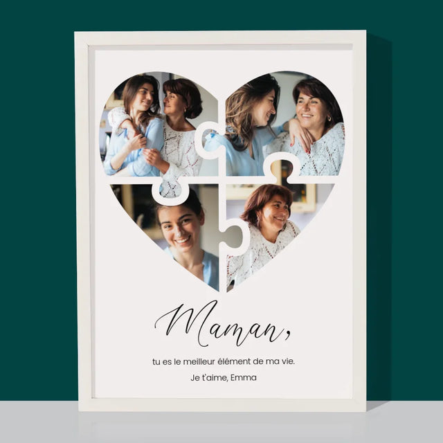 Collage Photo: Casse-Tête, Coeur, Pour Maman - Impression Encadrée 30X40