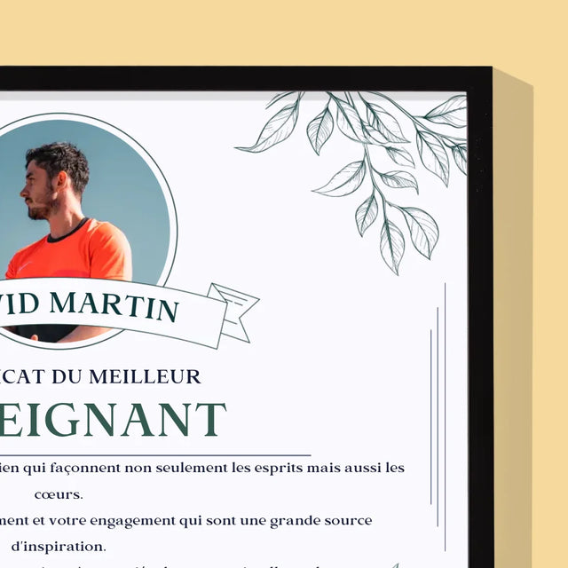 Photo Et Texte: Certificat Du Meilleur Enseignant - Impression Encadrée 30X40