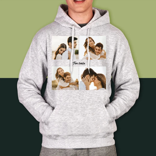 Collage Photo: 4 Photo Et Texte - Sweat À Capuche Pour Hommes