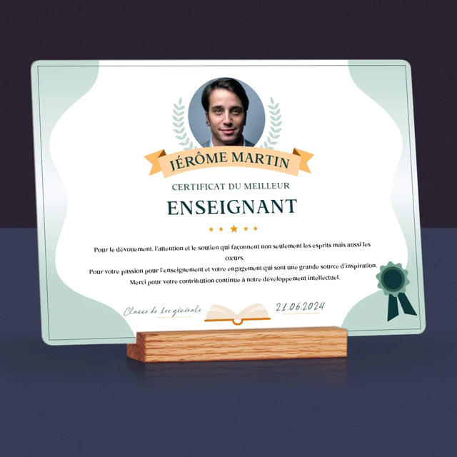 Photo Et Texte: Certificat Du Meilleur Enseignant - Impression Sur Verre Acrylique