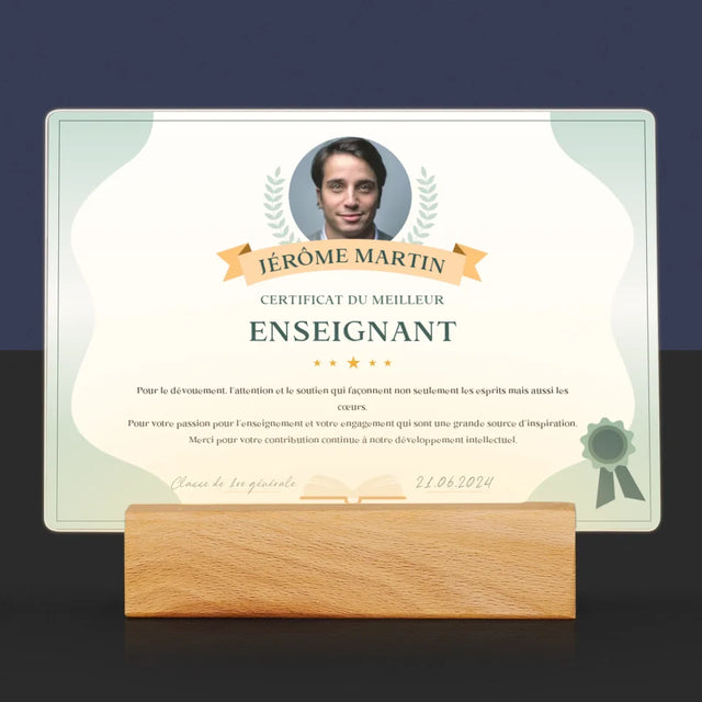 Photo Et Texte: Certificat Du Meilleur Enseignant - Impression Sur Verre Acrylique