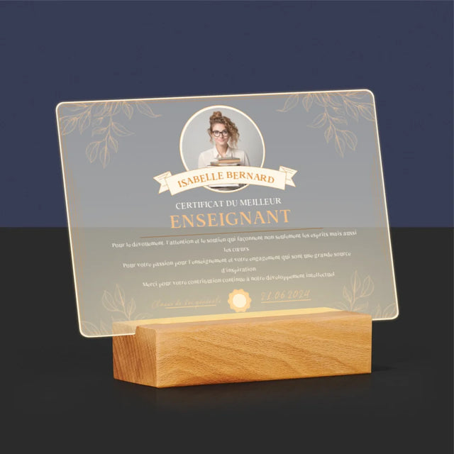 Photo Et Texte: Certificat Du Meilleur Enseignant - Impression Sur Verre Acrylique