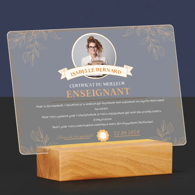 Photo Et Texte: Certificat Du Meilleur Enseignant - Impression Sur Verre Acrylique