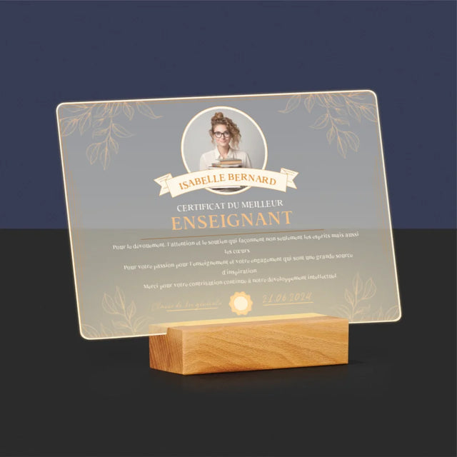 Photo Et Texte: Certificat Du Meilleur Enseignant - Impression Sur Verre Acrylique