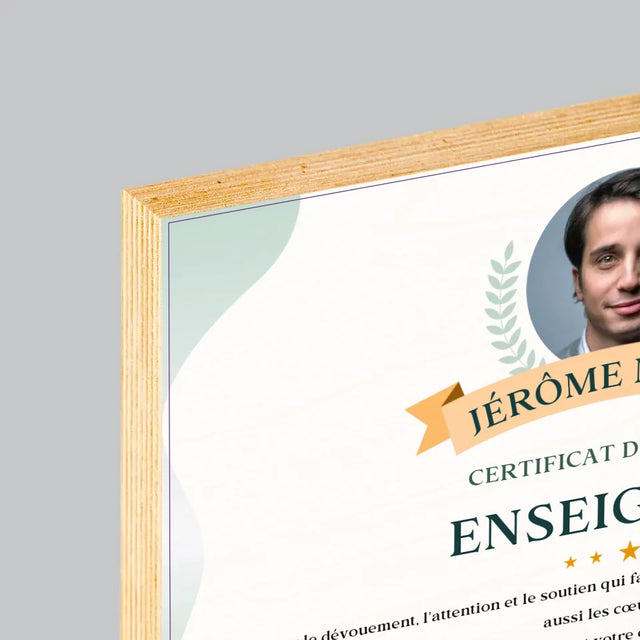 Photo Et Texte: Certificat Du Meilleur Enseignant - Impression Sur Bois