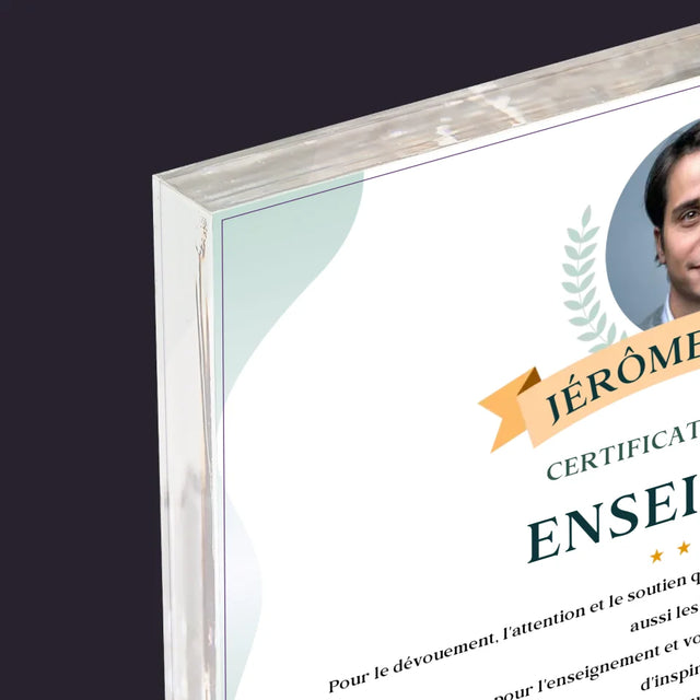 Photo Et Texte: Certificat Du Meilleur Enseignant - Bloc Acrylique