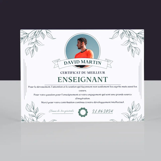 Photo Et Texte: Le Certificat Du Meilleur Enseignant - Bloc Acrylique
