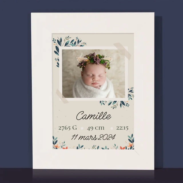 Acte De Naissance De L'Enfant: Métrique, Fleurs - Cadre Photo