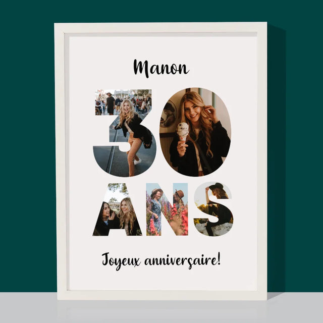 Collage Photo De Lettre: 30 Ans - Impression Encadrée 30X40