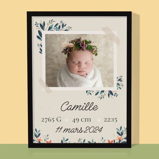 Acte De Naissance De L'Enfant: Métrique, Les Fleurs - Impression Encadrée 30X40