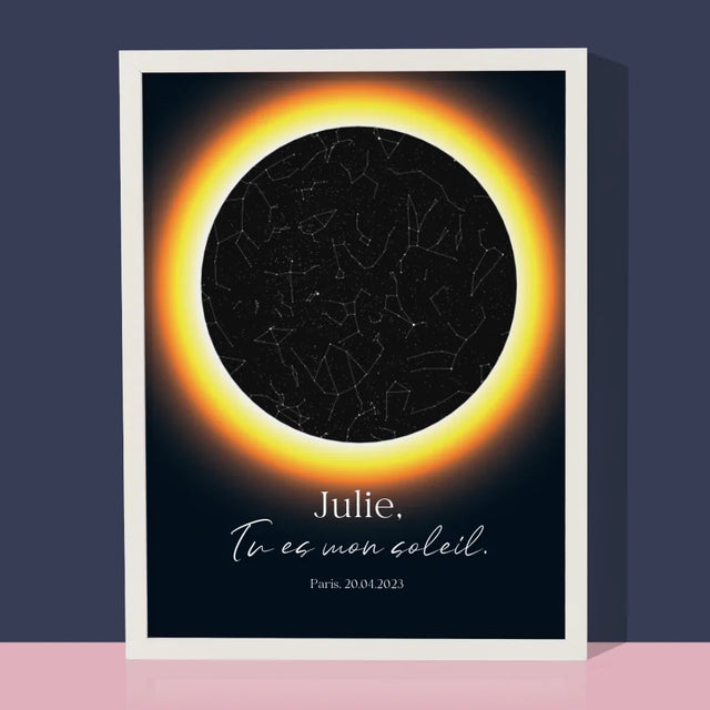Carte Des Étoiles: Tu Es Mon Soleil - Impression Encadrée 30X40