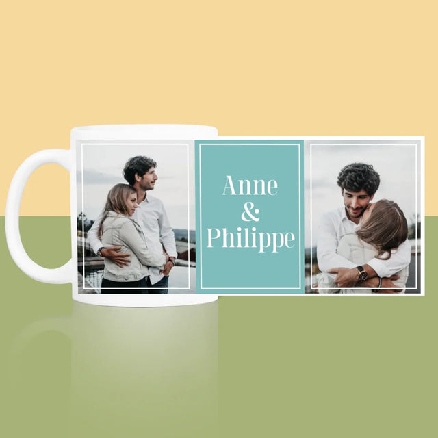 Collage Photo: Couple, Prénoms - Le Mug